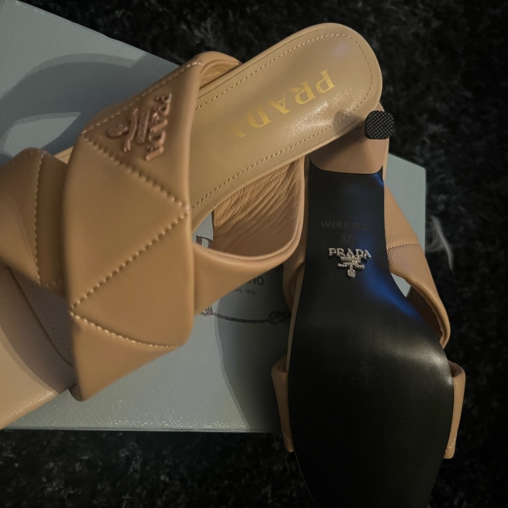 Apricot Prada heel slide sandal NWOT
